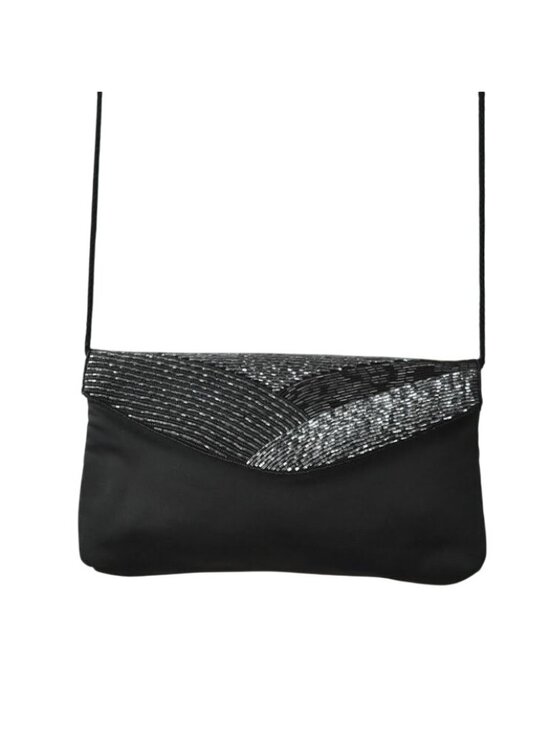 Cadaz Handbags - Cadaz Black Beaded Evening Bag Crossbody Clutch Flap Design Rope Prom Formal
